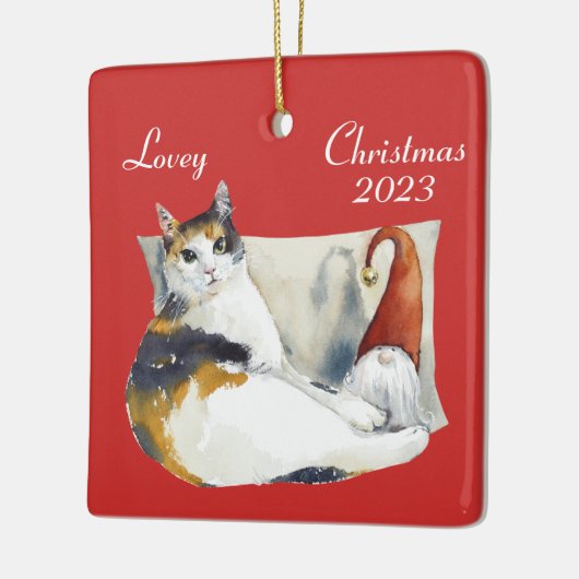Calico Cat Gnome waterverf Kerstmis Cerami Keramisch Ornament (Links)
