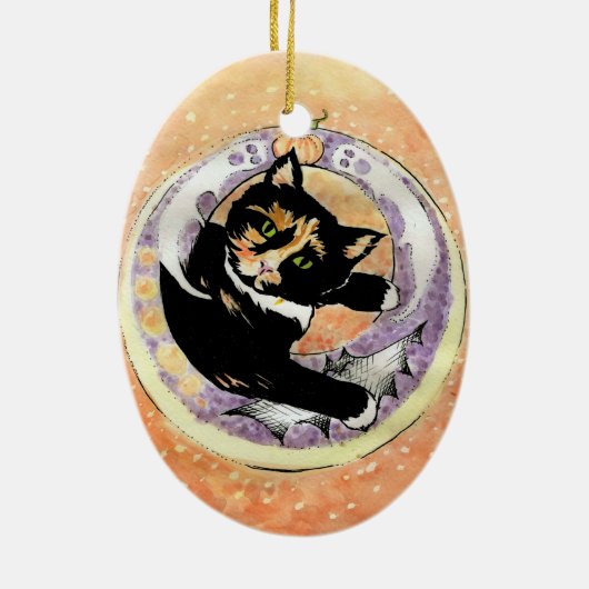 Calico Cat Halloween Keramisch Ornament (Achterkant)