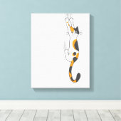 Calico Cat Hanging On | Grappige Cat Lover's Canvas Afdruk (Insitu (Houten vloer))