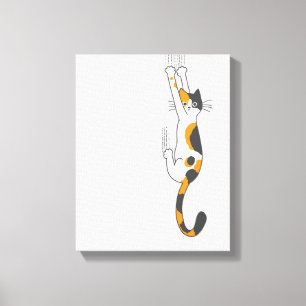 Calico Cat Hanging On   Grappige Cat Lover's Canvas Afdruk