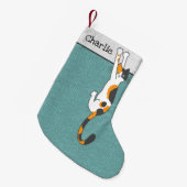 Calico Cat Hanging On | Grappige kat vakantie Kers Kleine Kerstsok (Voorkant (Hangend))