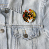 Calico Cat Herfst Autumn Leaves Harvest Art Button (In situ)