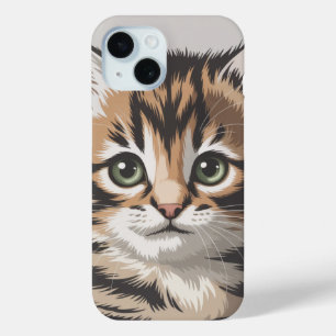 Calico Cat Illustration for Cat Lovers iPhone 15 Case