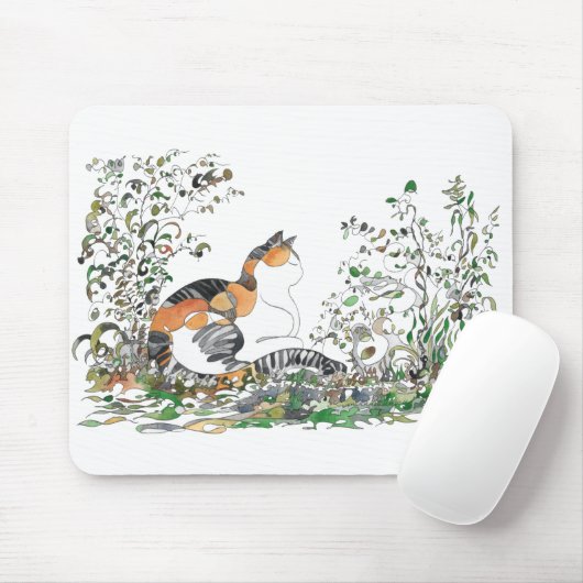 Calico Cat in de tuin Muismat (Met muis)