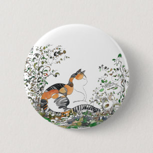 Calico Cat in de tuin Ronde Button 5,7 Cm