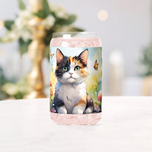 Calico Cat in de voorjaarstuin met vlinders Blikvorm Glas
