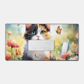 Calico Cat in de voorjaarstuin met vlinders Bureaumat (Keyboard & Muis)