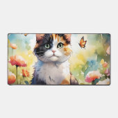 Calico Cat in de voorjaarstuin met vlinders Bureaumat (Voorkant)