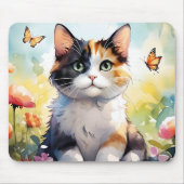 Calico Cat in de voorjaarstuin met vlinders Muismat (Voorkant)
