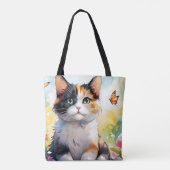 Calico Cat in de voorjaarstuin met vlinders Tote Bag (Achterkant)
