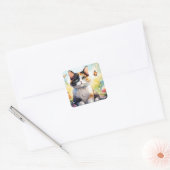 Calico Cat in de voorjaarstuin met vlinders Vierkante Sticker (Envelop)