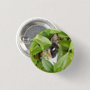 Calico Cat in de Zinnias Ronde Button 3,2 Cm