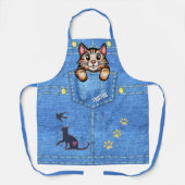 Calico Cat in Faux Denim Pocket met de Naam van de Schort (Voorkant)