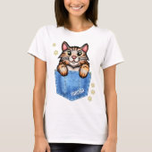 Calico Cat in Faux Denim Pocket met de Naam van de T-shirt (Voorkant)