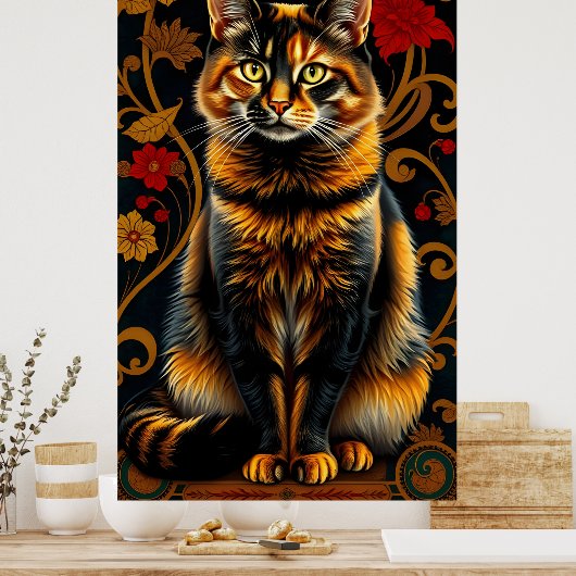  Calico Cat in Golden Shade Poster (Keuken)