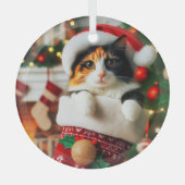 Calico Cat in Stocking Glass Ornament (Voorkant)