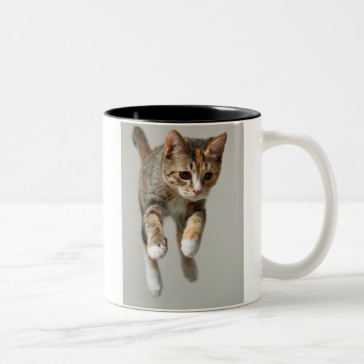 Calico Cat Jumping Tweekleurige Koffiemok (Rechts)