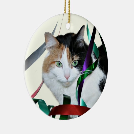Calico cat-kerstlint keramisch ornament (Rechts)