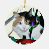 Calico cat-kerstlint keramisch ornament (Voorkant)