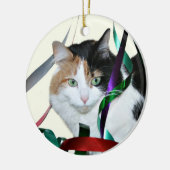 Calico cat-kerstlint keramisch ornament (Links)
