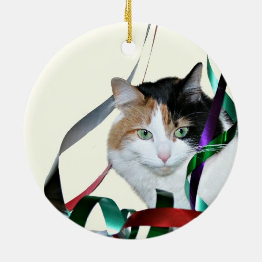 Calico cat-kerstlint keramisch ornament (Achterkant)