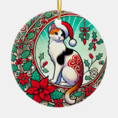 Calico Cat Kerstmis Keramisch Ornament (Voorkant)