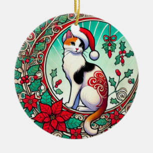 Calico Cat Kerstmis Keramisch Ornament