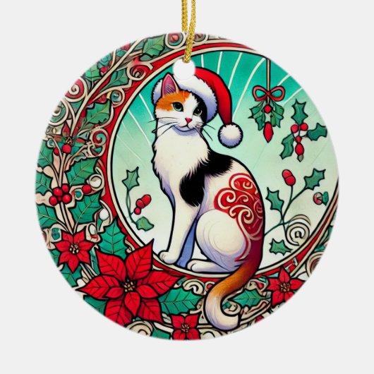 Calico Cat Kerstmis Keramisch Ornament (Voorkant)