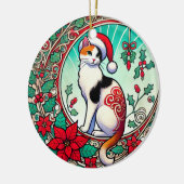 Calico Cat Kerstmis Keramisch Ornament (Links)