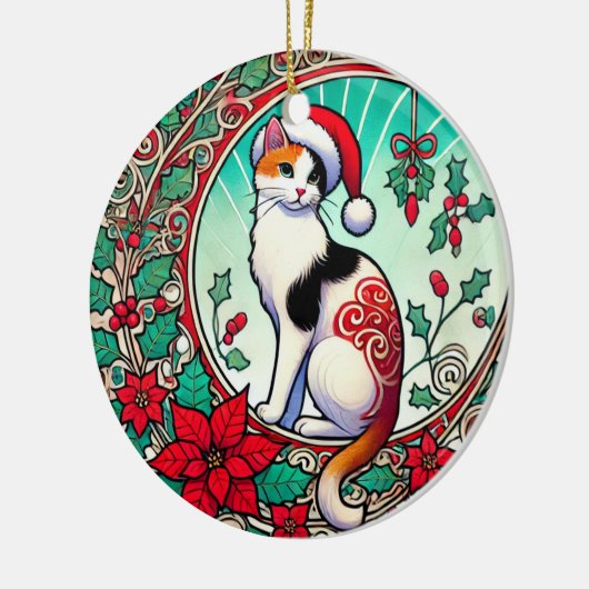 Calico Cat Kerstmis Keramisch Ornament (Links)