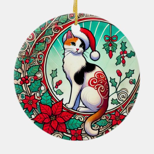 Calico Cat Kerstmis Keramisch Ornament (Achterkant)