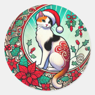 Calico Cat Kerstmis Ronde Sticker