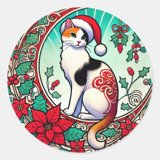 Calico Cat Kerstmis Ronde Sticker (Voorkant)