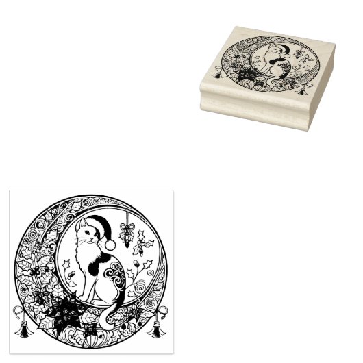 Calico Cat Kerstmis Rubberstempel (Gestempeld)