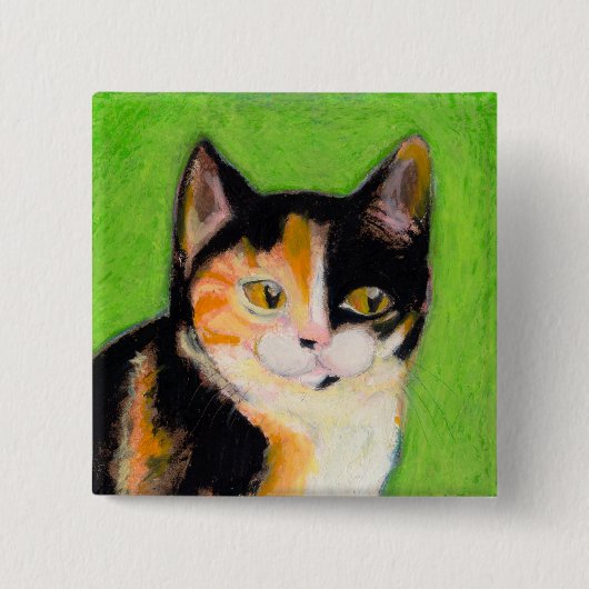 Calico cat kitten maakt leuke originele tekening l vierkante button 5,1 cm (Voorkant)