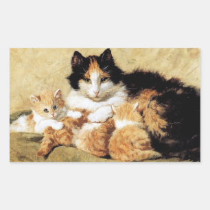Calico Cat Kittens Vintage Henriette Ronner Knip Rechthoekige Sticker
