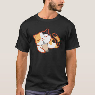 Calico Cat met Boba Kawaii Kitten bolle Melkthee T-shirt