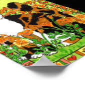 Calico Cat met California Poppies Folk Art Poster (Hoek)