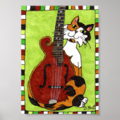 Calico Cat met Mandolin Mini Folk Art Poster (Voorkant)