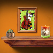 Calico Cat met Mandolin Mini Folk Art
