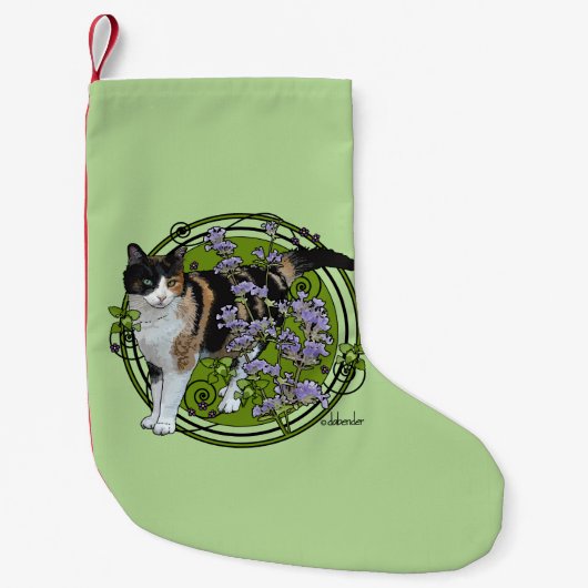 Calico Cat met Nepeta Kleine Kerstsok (Voorkant)