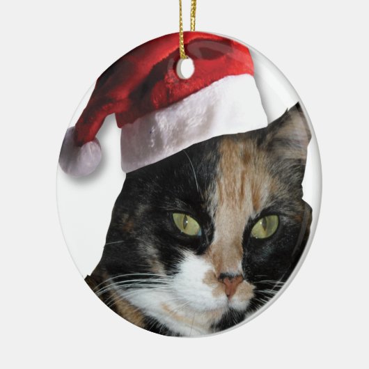 Calico Cat met Pet van de Kerstman Keramisch Ornament (Links)