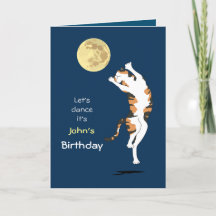 Calico Cat Moon Dancing Birthday-kaart