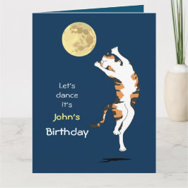 Calico Cat Moon Dancing Birthday-kaart Kaart