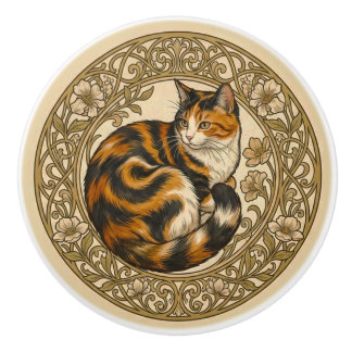 Calico Cat Nouveau Keramische Knop