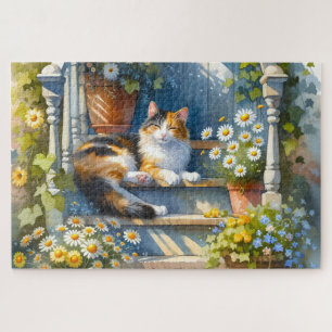 Calico Cat on Floral Porch Cottagecore Legpuzzel