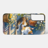 Calico Cat on Floral Porch Cottagecore Samsung Galaxy Hoesje (Achterkant horizontaal)