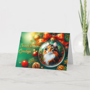 Calico Cat op Ornament Christmas Kaart