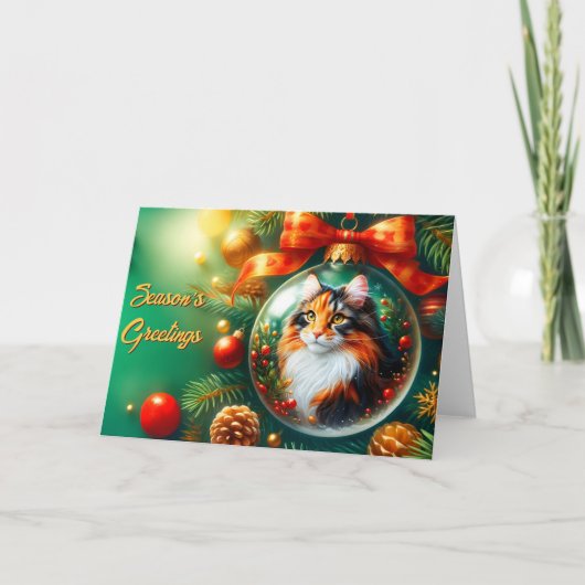 Calico Cat op Ornament Christmas Kaart (Voorkant)