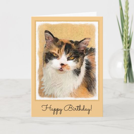 Calico Cat Painting - Kute Original Cat Art Kaart (Voorkant)